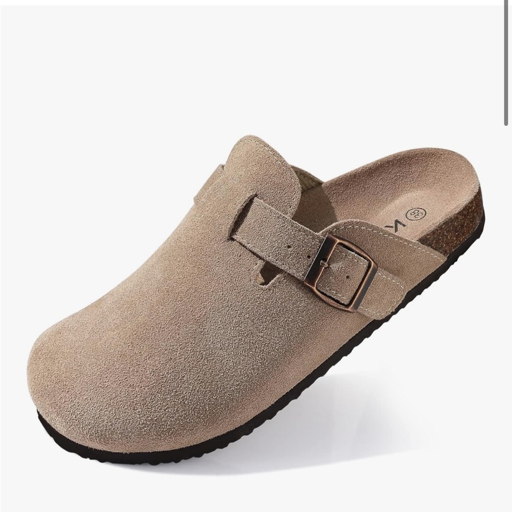 Taupe Suede Slip-On Clog Sandal